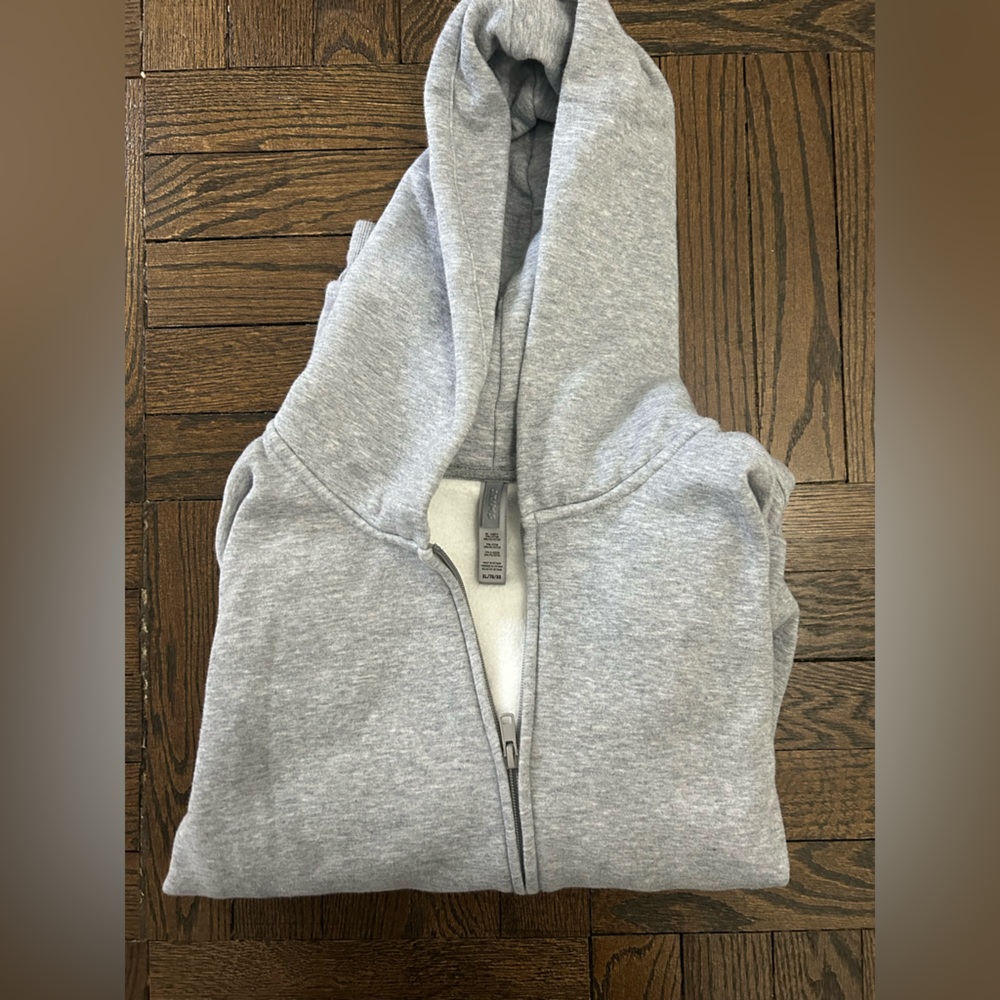 SKIMS Classic Cotton Fleece Zip-up Hoodie Cropped- Grey - Size XL